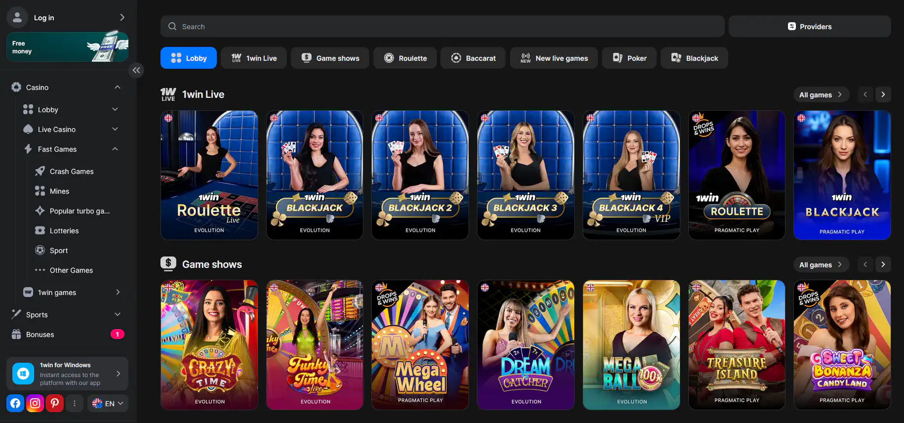 Live casino games at 1win Bangladesh with real dealers