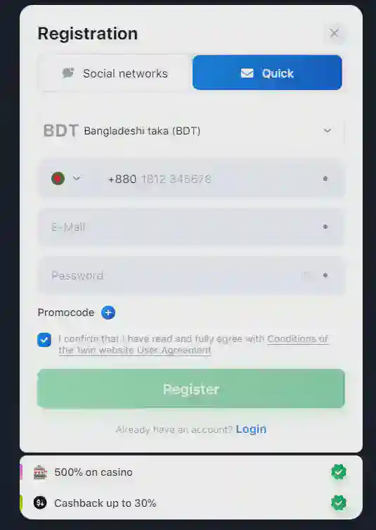 1win registration in Bangladesh