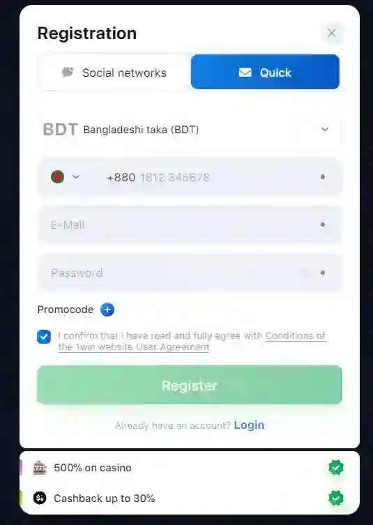 1win registration in Bangladesh