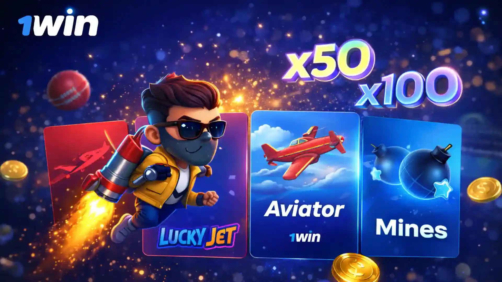 1win games collection including Aviator, Lucky Jet and slots